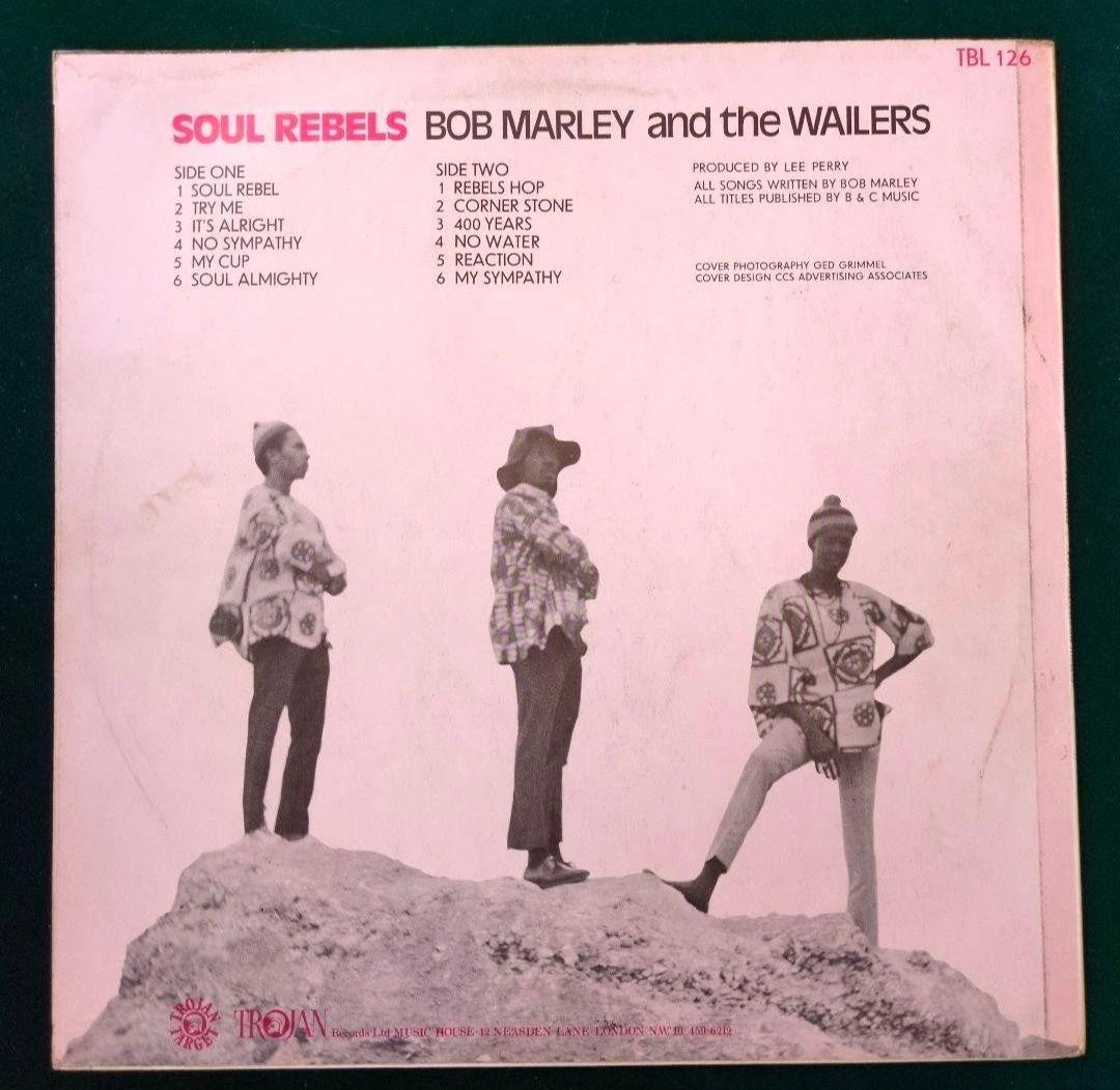 Bob Marley & The Wailers Soul Rebels vinyl record by Jamaican Upsetter Press, showing the VG condition album cover and vinyl.