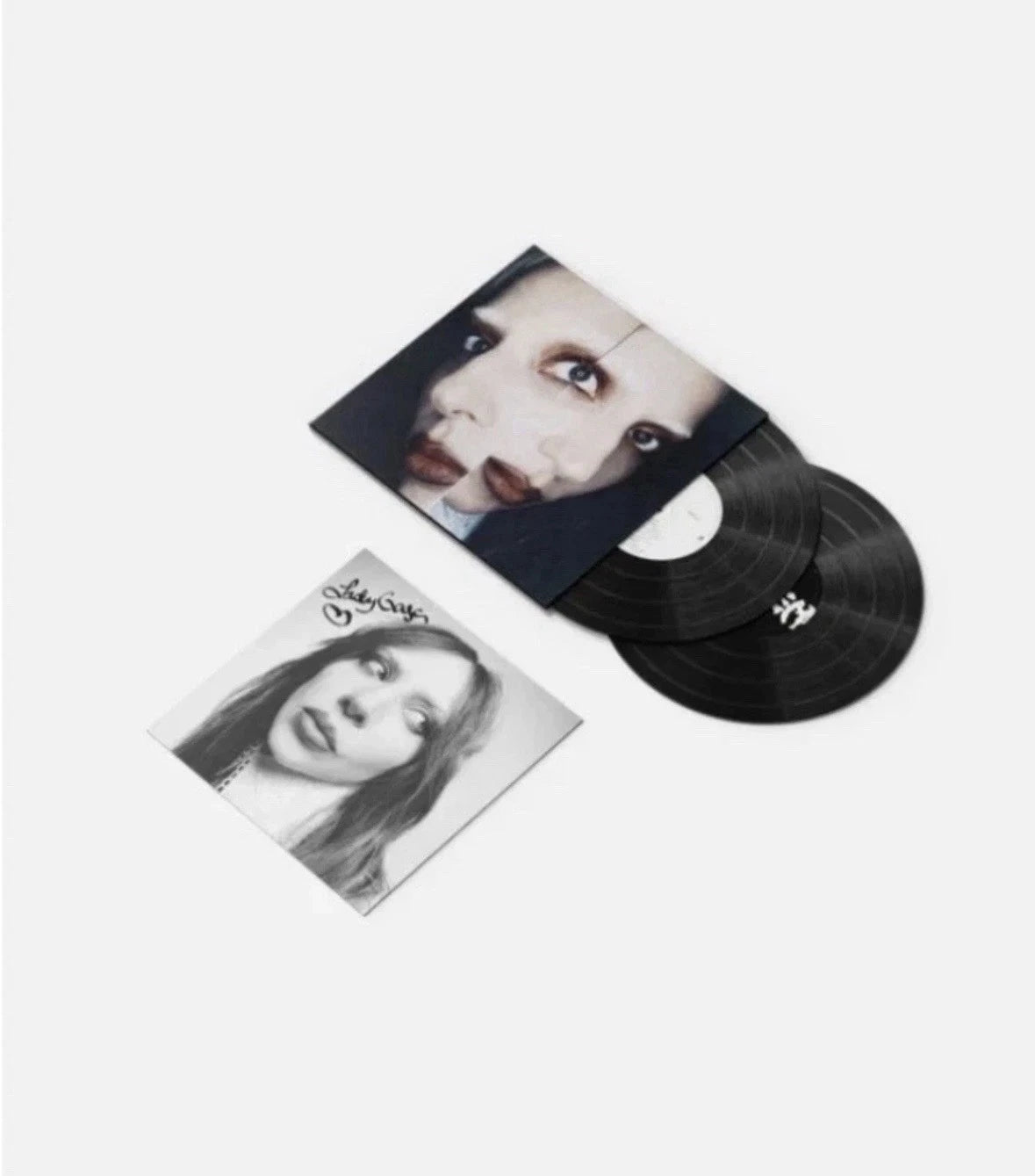 Lady Gaga Mayhem 180g vinyl LP with exclusive cover and signed poster, featuring colorful album artwork and record details.