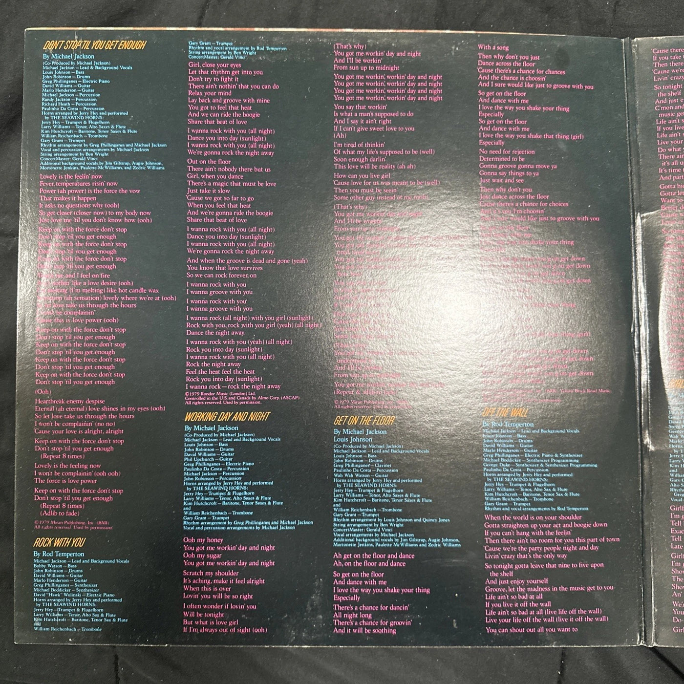 Michael Jackson Off the Wall 1979 vinyl LP record with colorful album cover art, classic music album by Michael Jackson.